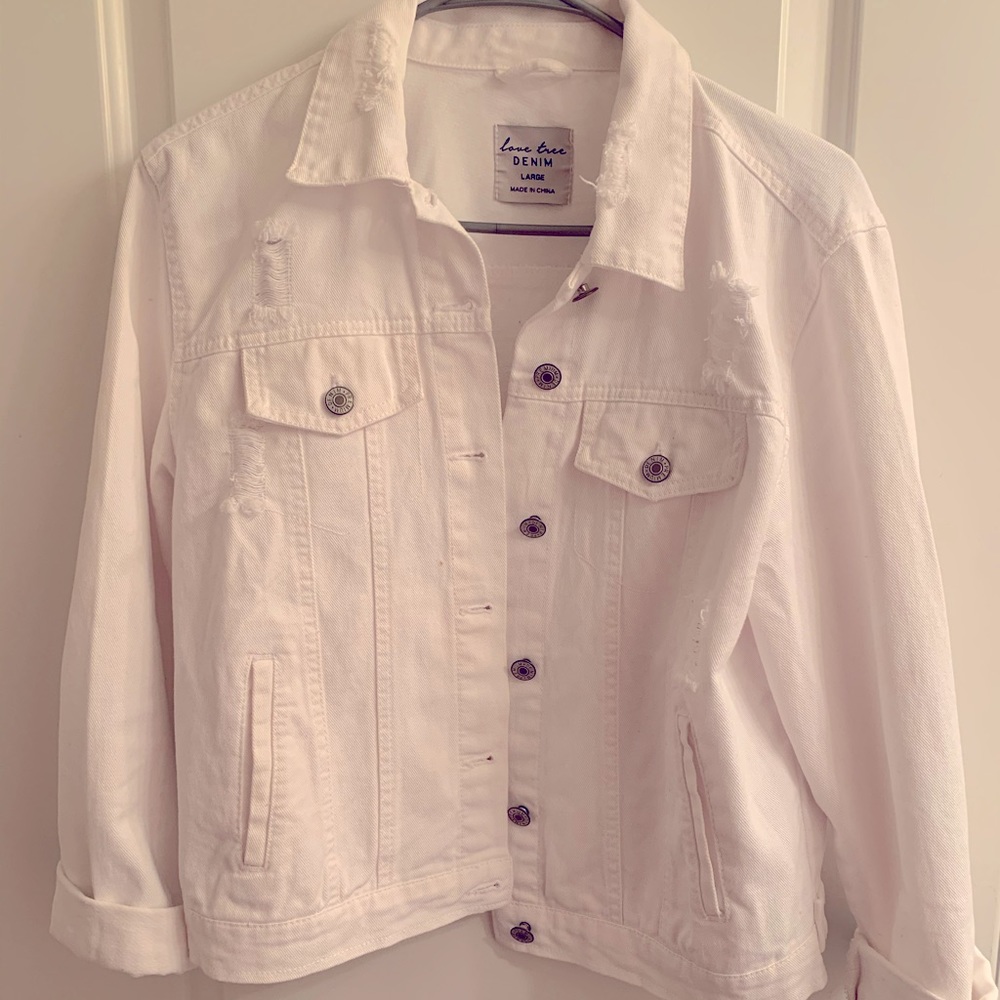 Love Tree white Distressed Denim Jacket  large